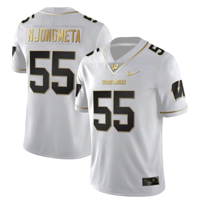 Men's Maema Njongmeta Jersey #55 Wisconsin Badgers Gold Vapor College Football White Gold