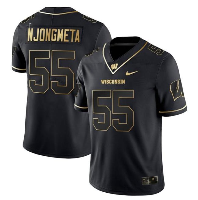 Men's Maema Njongmeta Jersey #55 Wisconsin Badgers Gold Vapor College Football Black Gold