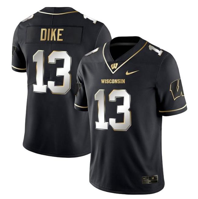 Men's Chimere Dike Jersey #13 Wisconsin Badgers Gold Vapor College Football Black Limited