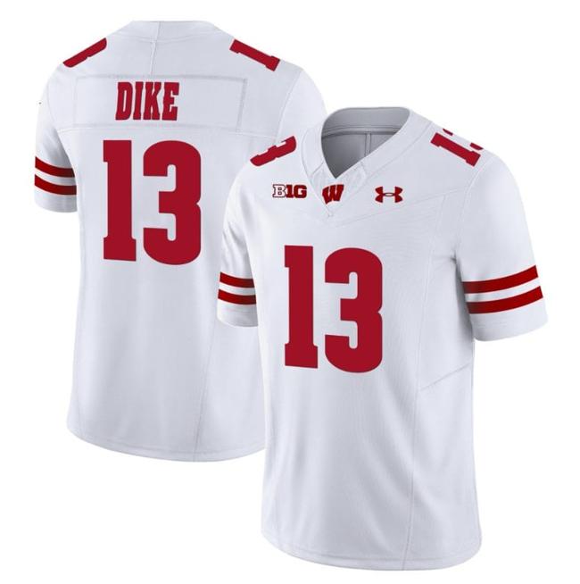 Men's Chimere Dike Jersey #13 Wisconsin Badgers Vapor Limited College Football White