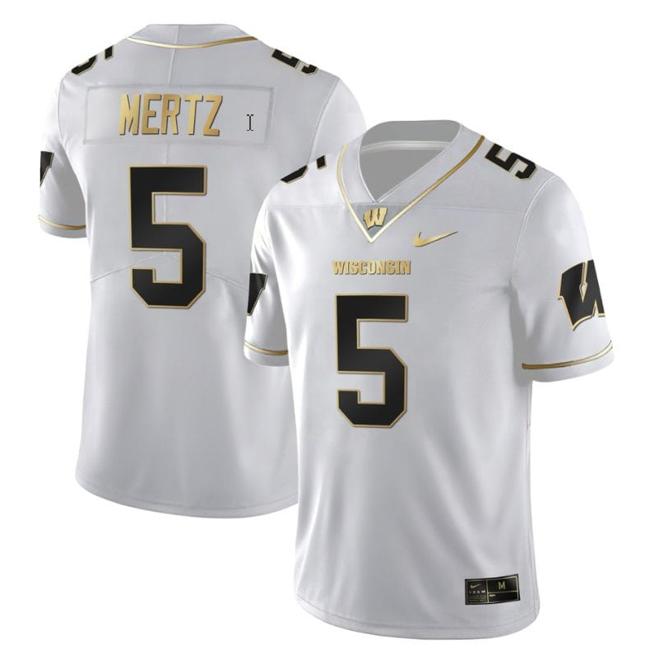 Men's Graham Mertz Jersey #5 Wisconsin Badgers Gold Vapor College Football White Gold