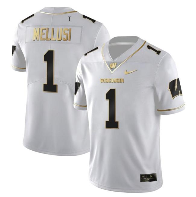 Men's Chez Mellusi Jersey #1 Wisconsin Badgers Gold Vapor College Football White Gold