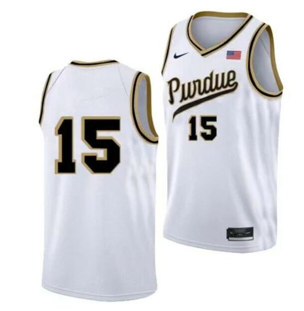 Men's Nike #15 Zach Edey Jersey Purdue Boilermakers College Basketball Jerseys White No Name