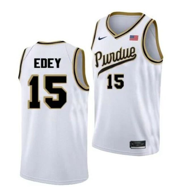 Men's Nike #15 Zach Edey Jersey Purdue Boilermakers College Basketball Jerseys White Throwback