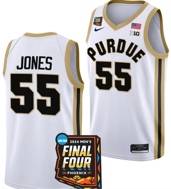 Men's Nike Lance Jones Jersey #55 Purdue Boilermakers 2024 NCAA March Madness Final Four Basketball White