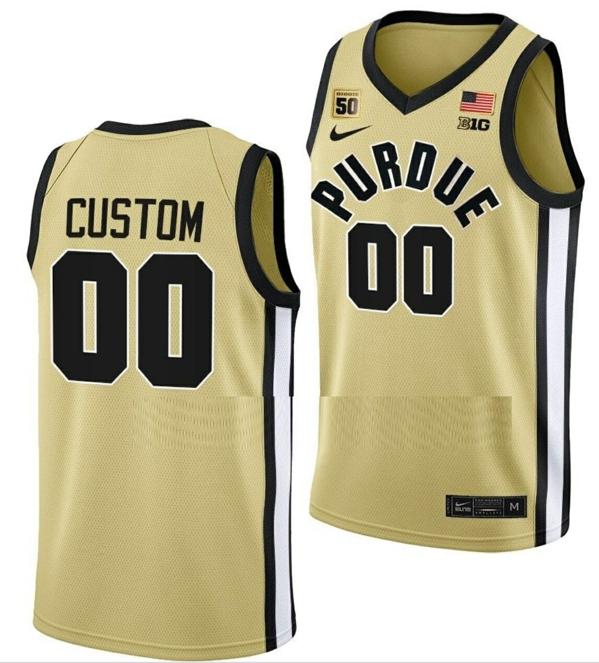 Men's Nike Custom Purdue Boilermakers Jersey College Basketball Gold