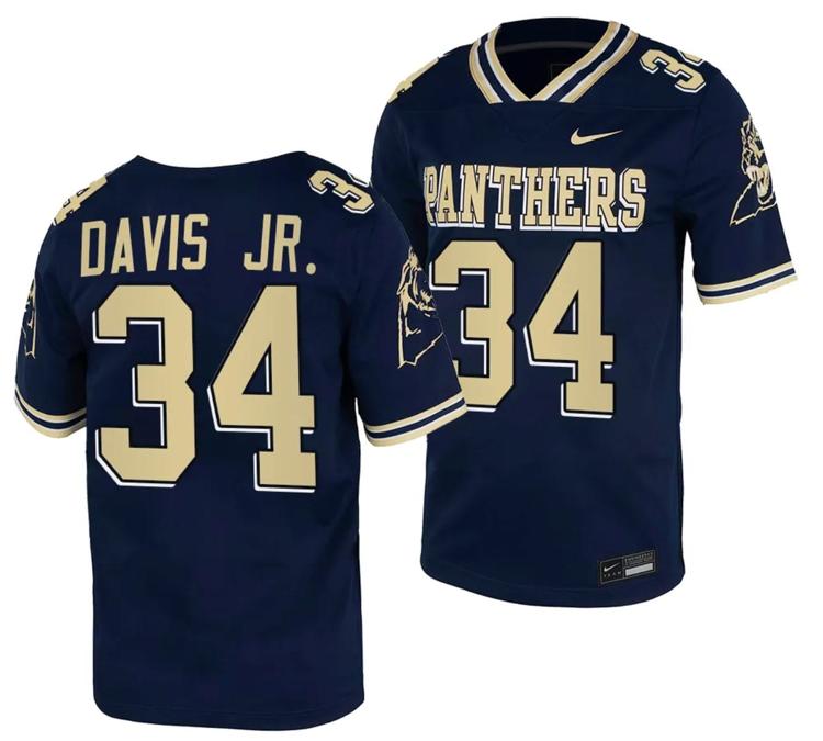 Men's Pitt Panthers Derrick Davis Jr Jersey #34 Navy College Football Replica Uniform