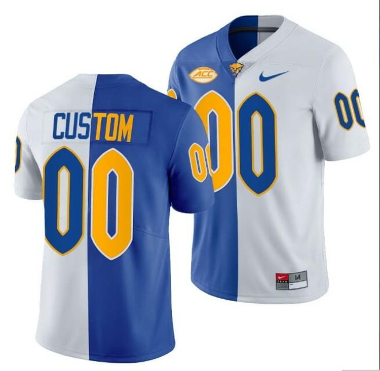 Men's Custom Pittsburgh Panthers Football Jersey Royal White 2021-22 Split Edition Limited Uniform