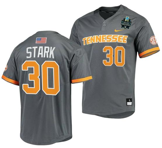 Men's Cal Stark Jersey Tennessee Volunteers #30 Gray 2023 NCAA Baseball College World Series OMAHA 8