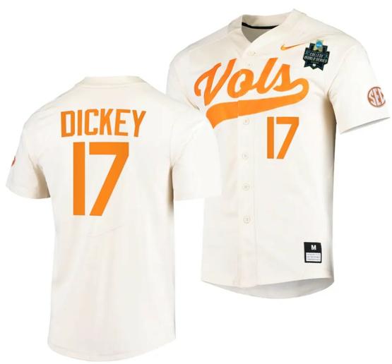 Men's Jared Dickey Jersey Tennessee Volunteers #17 Natural 2023 NCAA Baseball College World Series OMAHA 8