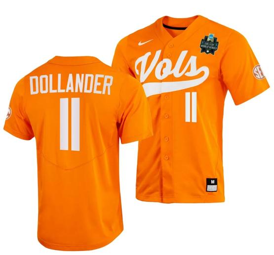 Men's Chase Dollander Jersey Tennessee Volunteers #11 Orange 2023 NCAA Baseball College World Series OMAHA 8