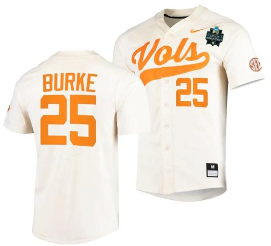 Men's Blake Burke Jersey Tennessee Volunteers #25 Natural 2023 NCAA Baseball College World Series OMAHA 8