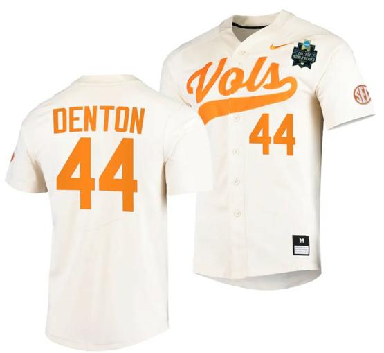 Men's Zane Denton Jersey Tennessee Volunteers #44 Natural 2023 NCAA Baseball College World Series OMAHA 8