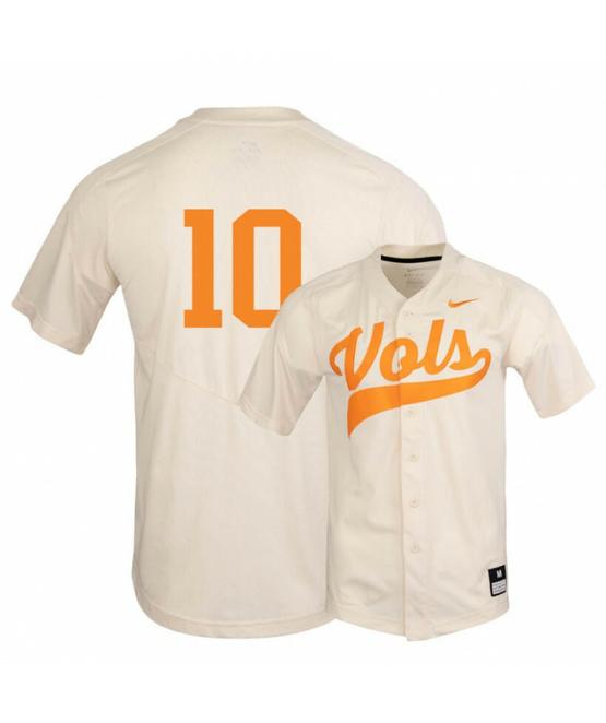 Men's Tennessee Volunteers 10 Pete Derkay Elite White Baseball Jersey