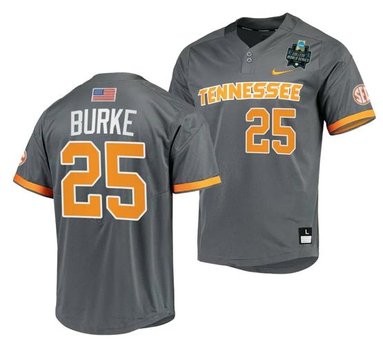 Men's Blake Burke Jersey Tennessee Volunteers #25 Gray 2023 NCAA Baseball College World Series OMAHA 8