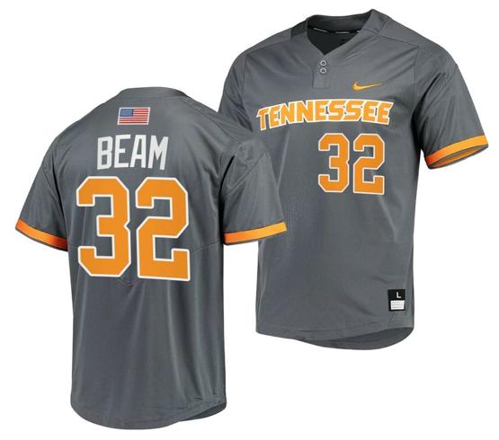 Men's Drew Beam Jersey Tennessee Volunteers College Baseball Grey #32