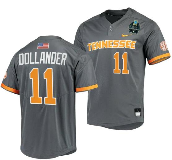 Men's Chase Dollander Jersey Tennessee Volunteers #11 Gray 2023 NCAA Baseball College World Series OMAHA 8