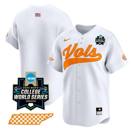 Men's Tennessee Volunteers Team Jersey 2024 College World Series Vapor Premier Limited NCAA Baseball Stitched White