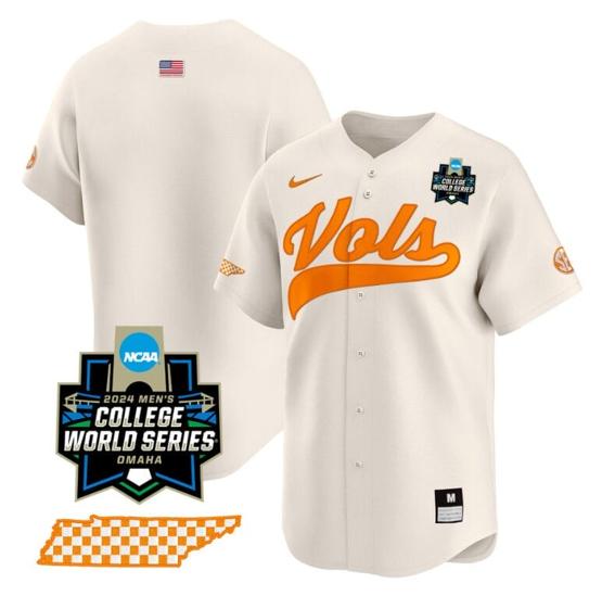 Men's Tennessee Volunteers Team Jersey 2024 College World Series Vapor Premier Limited NCAA Baseball Stitched Cream