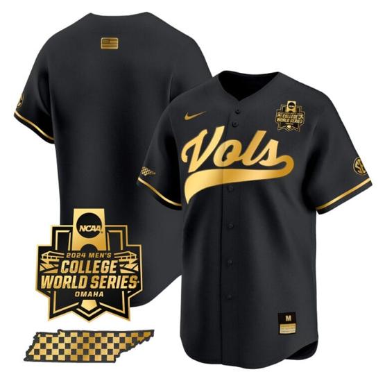 Men's Tennessee Volunteers Team Jersey 2024 College World Series Vapor Premier Limited NCAA Baseball Stitched Black Gold