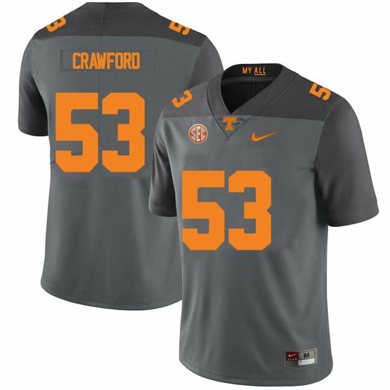 Men's Tennessee Volunteers #53 Jeremiah Crawford Jersey College Football New Gray