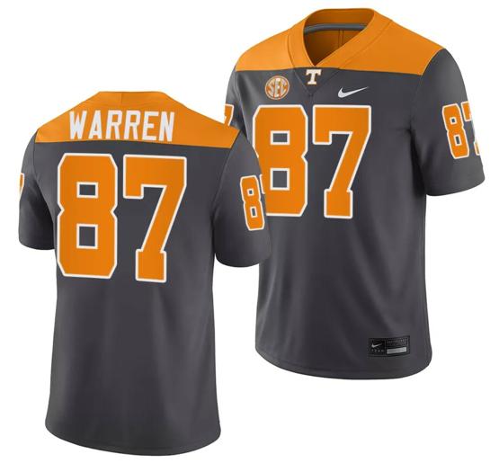 Men's Tennessee Volunteers #87 Jacob Warren Jersey 2023 Artful Dodger Smokey Grey Alternate Football