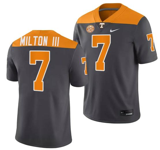 Men's Tennessee Volunteers #7 Joe Milton III Jersey 2023 Artful Dodger Smokey Grey Alternate Football