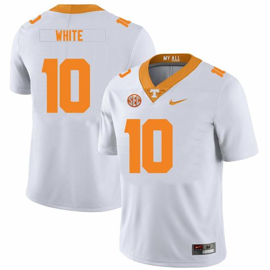 Men's Tennessee Volunteers #10 Squirrel White Jersey College Football New White