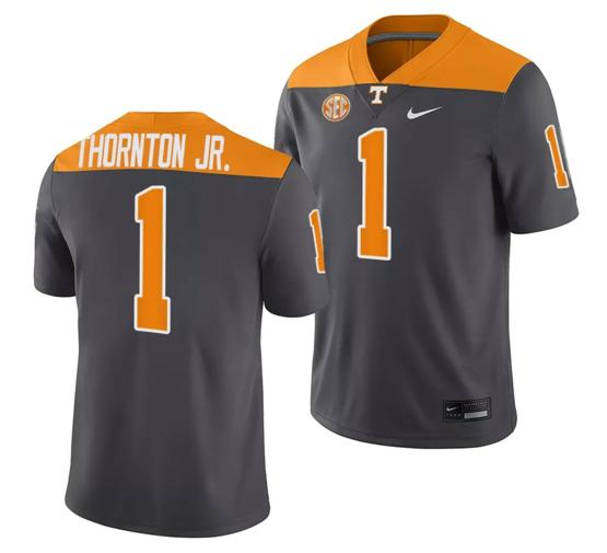 Men's Tennessee Volunteers #1 Donte Thornton Jr Jersey 2023 Artful Dodger Smokey Grey Alternate Football