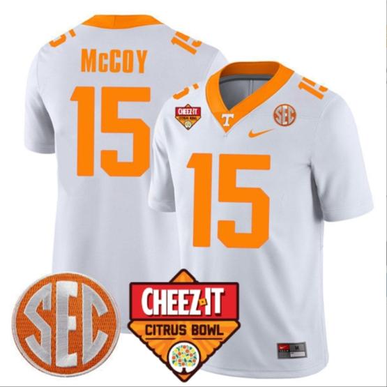 Men's Bru McCoy Jersey #15 Tennessee Volunteers Football Cheez It Citrus Bowl Patch White