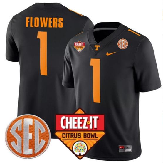 Men's Trevon Flowers Jersey #1 Tennessee Volunteers Football Cheez It Citrus Bowl Patch Black