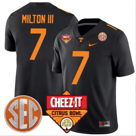 Men's Joe Milton III Jersey #7 Tennessee Volunteers Football Cheez It Citrus Bowl Patch Black