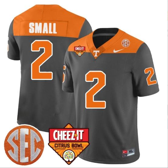 Men's Jabari Small Jersey #2 Tennessee Volunteers Football Cheez It Citrus Bowl Patch Gray