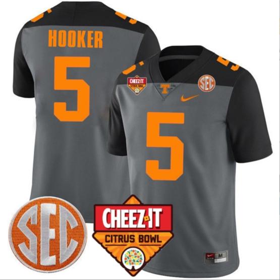 Men's Hendon Hooker Jersey #5 Tennessee Volunteers Football Cheez It Citrus Bowl Patch Smoke Gray