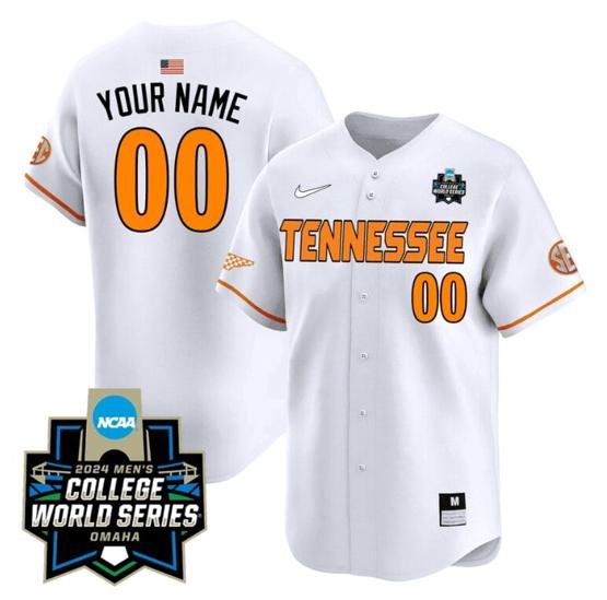 Men's Custom Tennessee Volunteers Jersey 2024 College World Series Vapor Premier Limited NCAA Baseball Stitched White