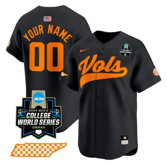 Men's Custom Tennessee Volunteers Jersey 2024 College World Series Vapor Premier Limited V2 NCAA Baseball Stitched Black