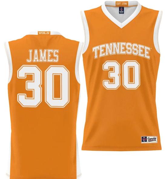 Men's Josiah Jordan James Jersey #30 Tennessee Volunteers NIL College Basketball Lightweight Orange