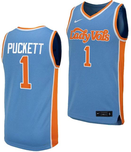 Men's Sara Puckett Jersey #1 Tennessee Lady Volunteers Replica College Basketball Blue Uniform