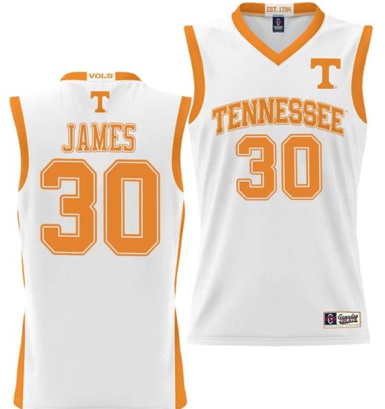 Men's Josiah Jordan James Jersey #30 Tennessee Volunteers NIL College Basketball Lightweight White