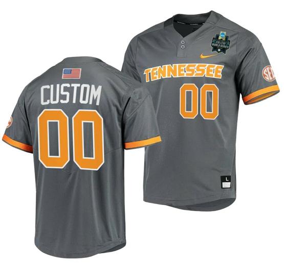 Men's Custom Tennessee Volunteers Jersey Name and Number 2023 NCAA Baseball College World Series Gray #00 OMAHA 8