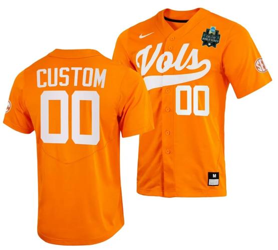 Men's Custom Tennessee Volunteers Jersey Name and Number 2023 NCAA Baseball College World Series Orange #00 OMAHA 8