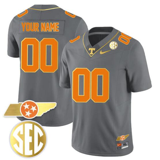 Men's Custom Tennessee Volunteers Jersey Name and Number “Checkerboard” Gold Limited College Football Stitched Gray