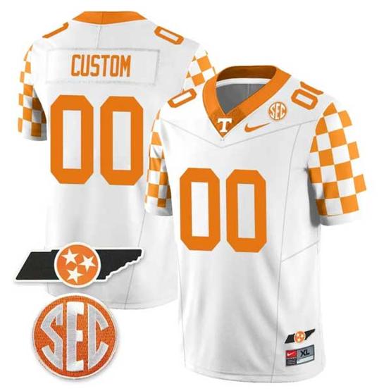 Men's Custom Tennessee Volunteers Jersey Name and Number “Checkerboard” College Football Stitched White