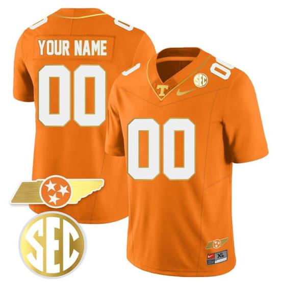 Men's Custom Tennessee Volunteers Jersey Name and Number “Checkerboard” Gold Limited College Football Stitched Orange