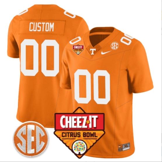 Men's Custom Tennessee Volunteers Jersey Name and Number Football Cheez It Citrus Bowl Patch Orange