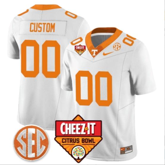 Men's Custom Tennessee Volunteers Jersey Name and Number Football Cheez It Citrus Bowl Patch White