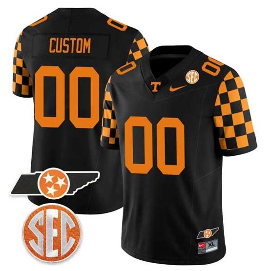 Men's Custom Tennessee Volunteers Jersey Name and Number “Checkerboard” College Football Stitched Black