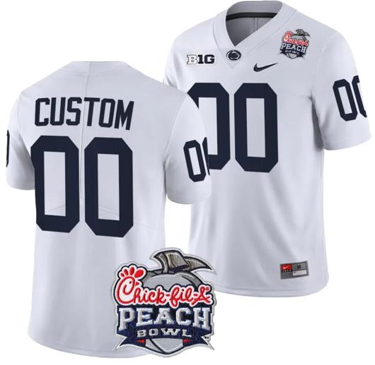 Men's Nike Custom Penn State Jersey Name and Number Peach Bowl Patch 2024 College Football White