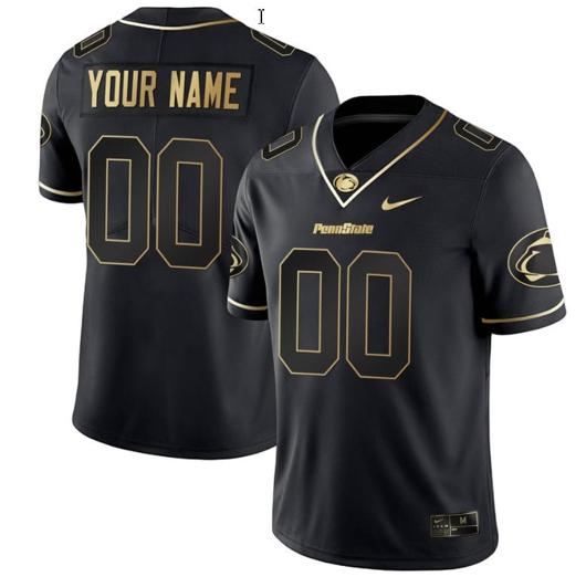 Men's Nike Custom Penn State Nittany Lions Jersey Name and Number College Football All Stitched Black Gold