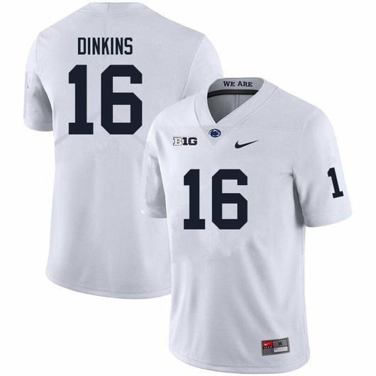 Men's Nike Penn State Khalil Dinkins Jersey #16 College Football Game White With Name